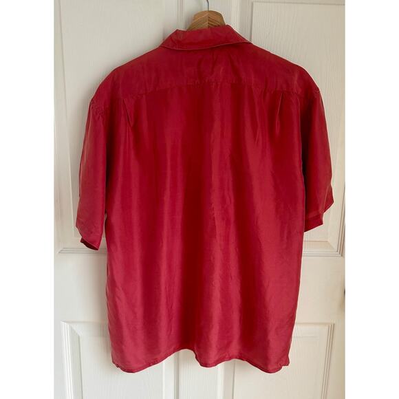 Vintage Deadstock Salmon Washable Silk Short Sleeve Button Down Blouse Sz M - Picture 8 of 8